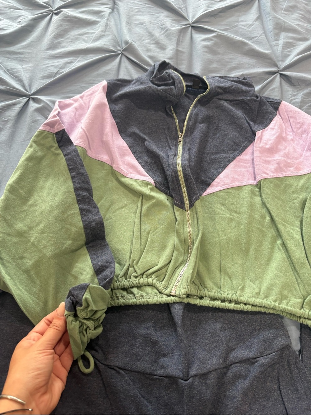WinWin Colorblock Hooded Zip-Up Jacket in Pink, Olive & Charcoal